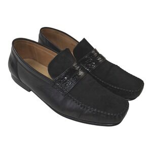 David Eden Mens Black Leather Croc Accent Loafer Shoes Size‎ 9 Hand Made